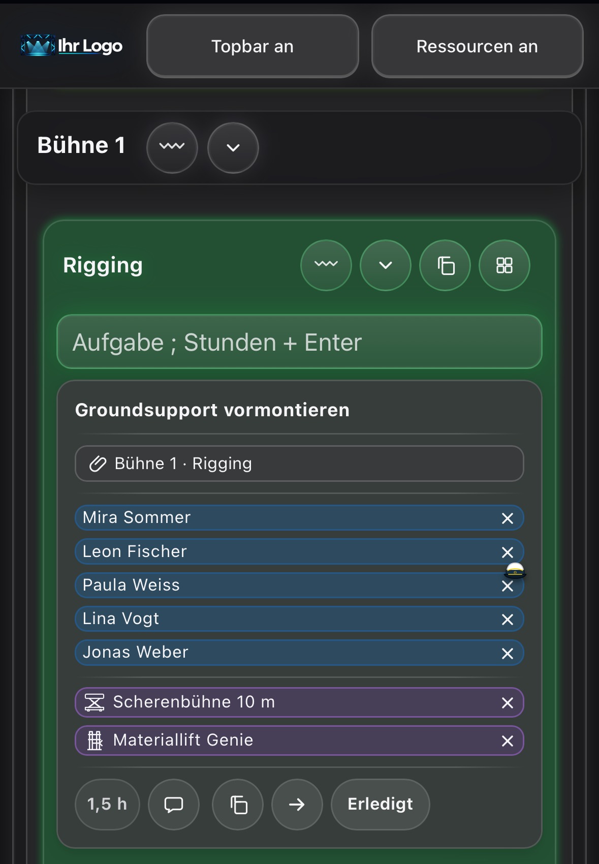 Aufgabe mit direkt zugeordnetem Plan auf dem Smartphone